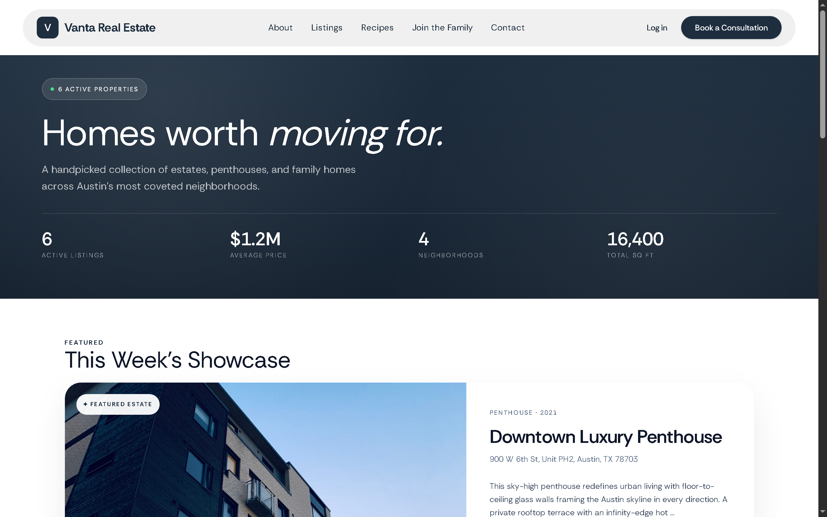 Vanta Real Estate — A Fictional Real Estate Website Concept - Project Screenshot 7 for Vanta Real Estate — Fictional Demo Brand