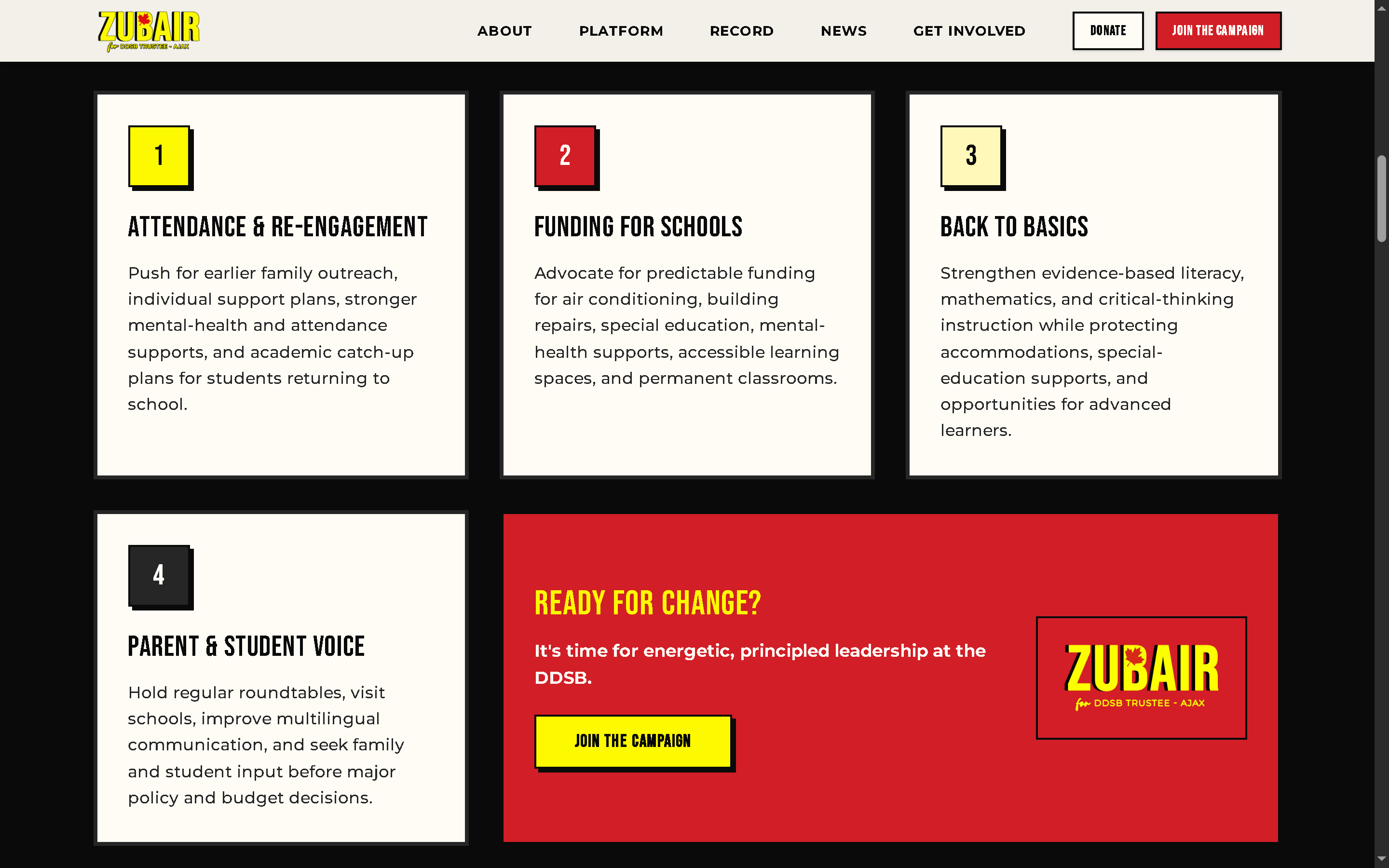 Building a Digital Campaign Platform for Zubair Hussain - Project Screenshot 3 for Zubair for DDSB Trustee Campaign