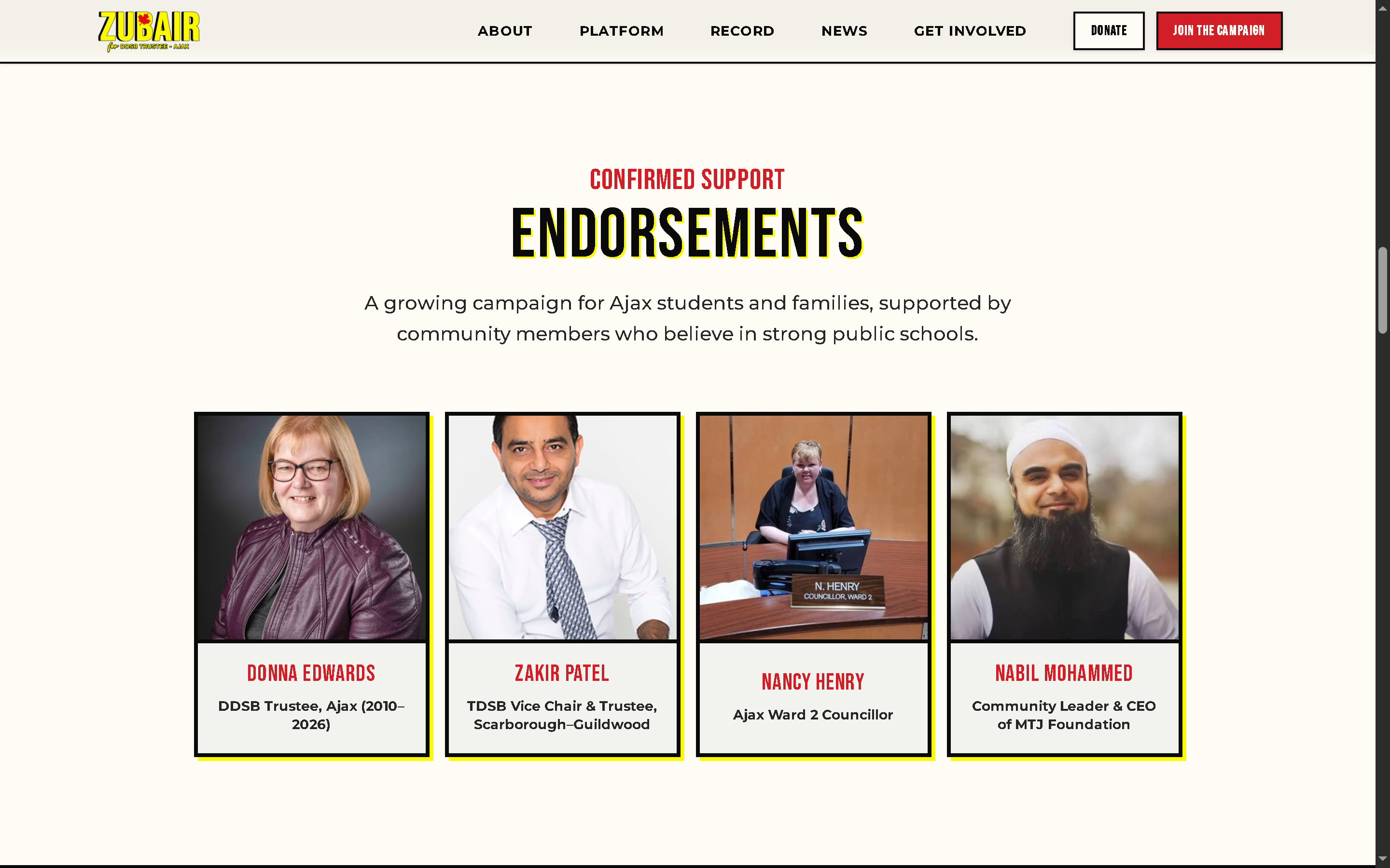Building a Digital Campaign Platform for Zubair Hussain - Project Screenshot 4 for Zubair for DDSB Trustee Campaign