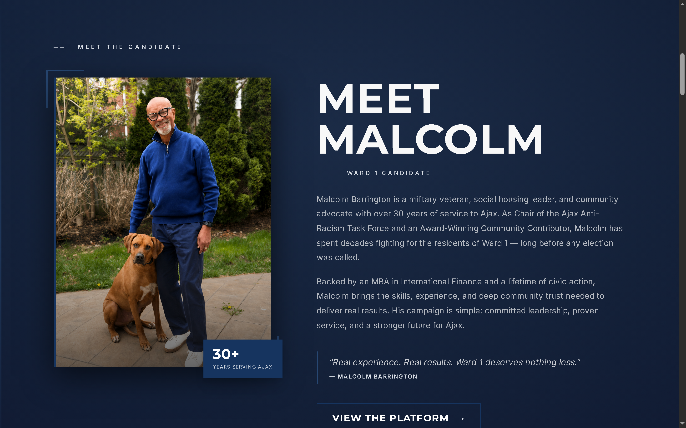  Malcolm Barrington for Ajax Ward 1 Campaign Website - Project Screenshot 2 for Malcolm Barrington Campaign