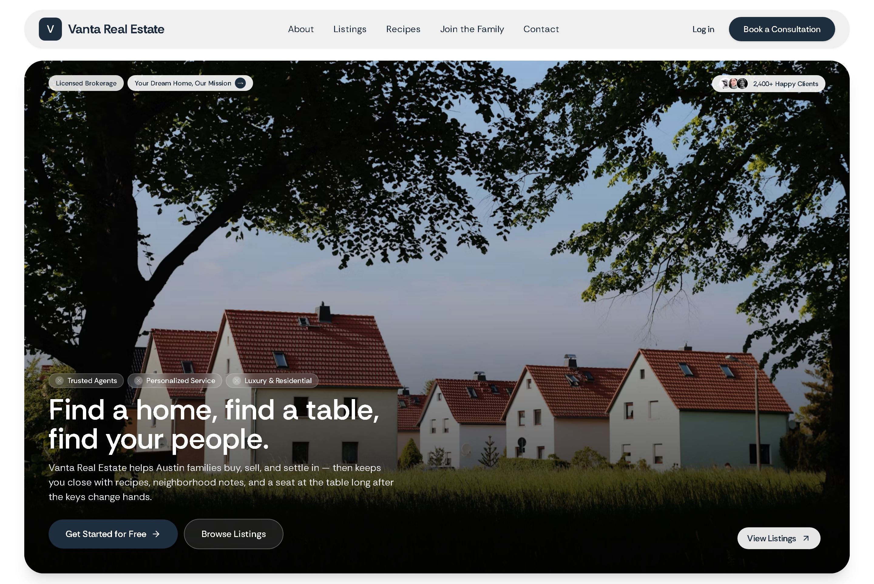 Vanta Real Estate — A Fictional Real Estate Website Concept