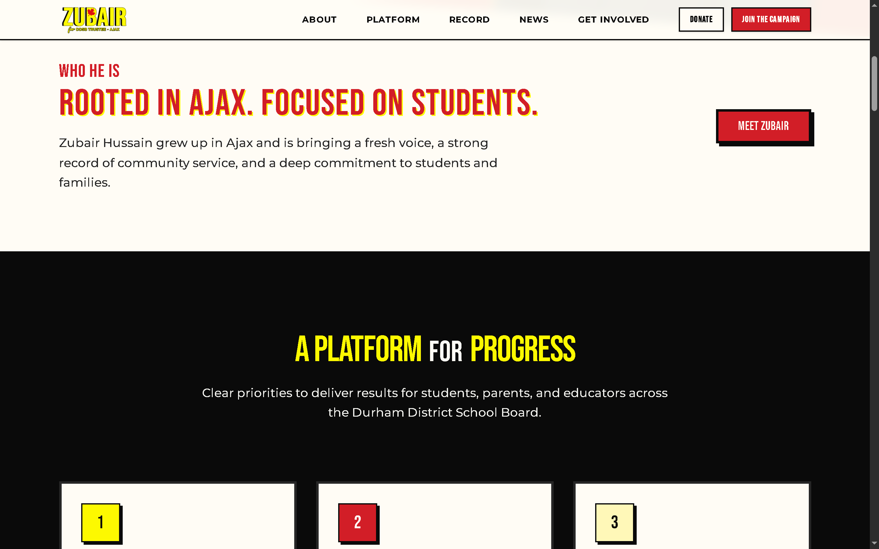 Building a Digital Campaign Platform for Zubair Hussain - Project Screenshot 2 for Zubair for DDSB Trustee Campaign