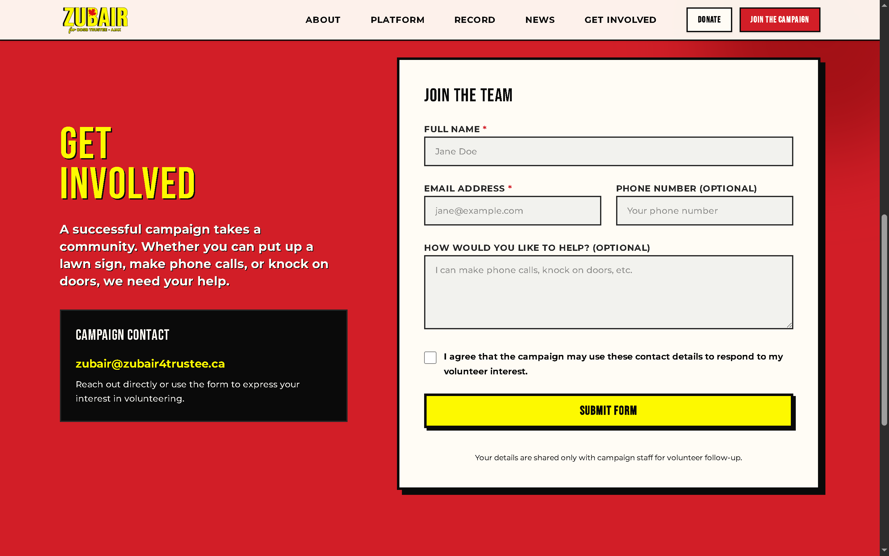 Building a Digital Campaign Platform for Zubair Hussain - Project Screenshot 11 for Zubair for DDSB Trustee Campaign