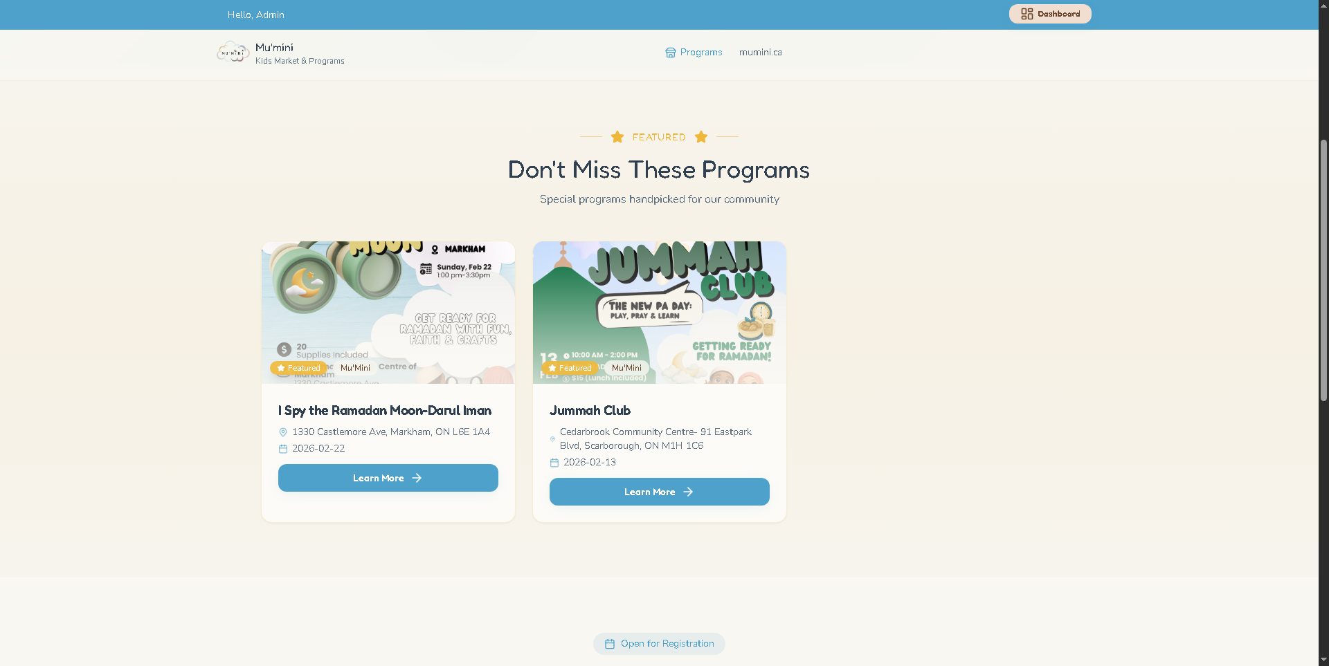Multi-Organization Program Registration Application - Project Screenshot 2 for Mu’mini Community & Partner Organizations
