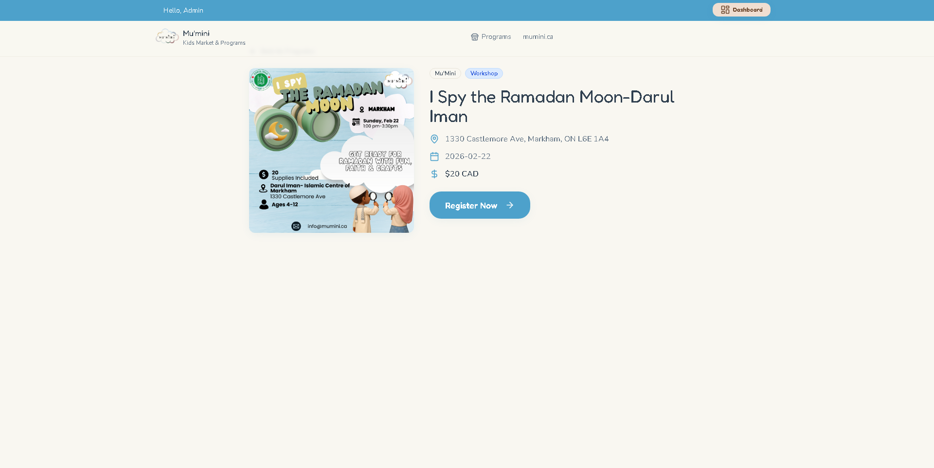 Multi-Organization Program Registration Application - Project Screenshot 3 for Mu’mini Community & Partner Organizations