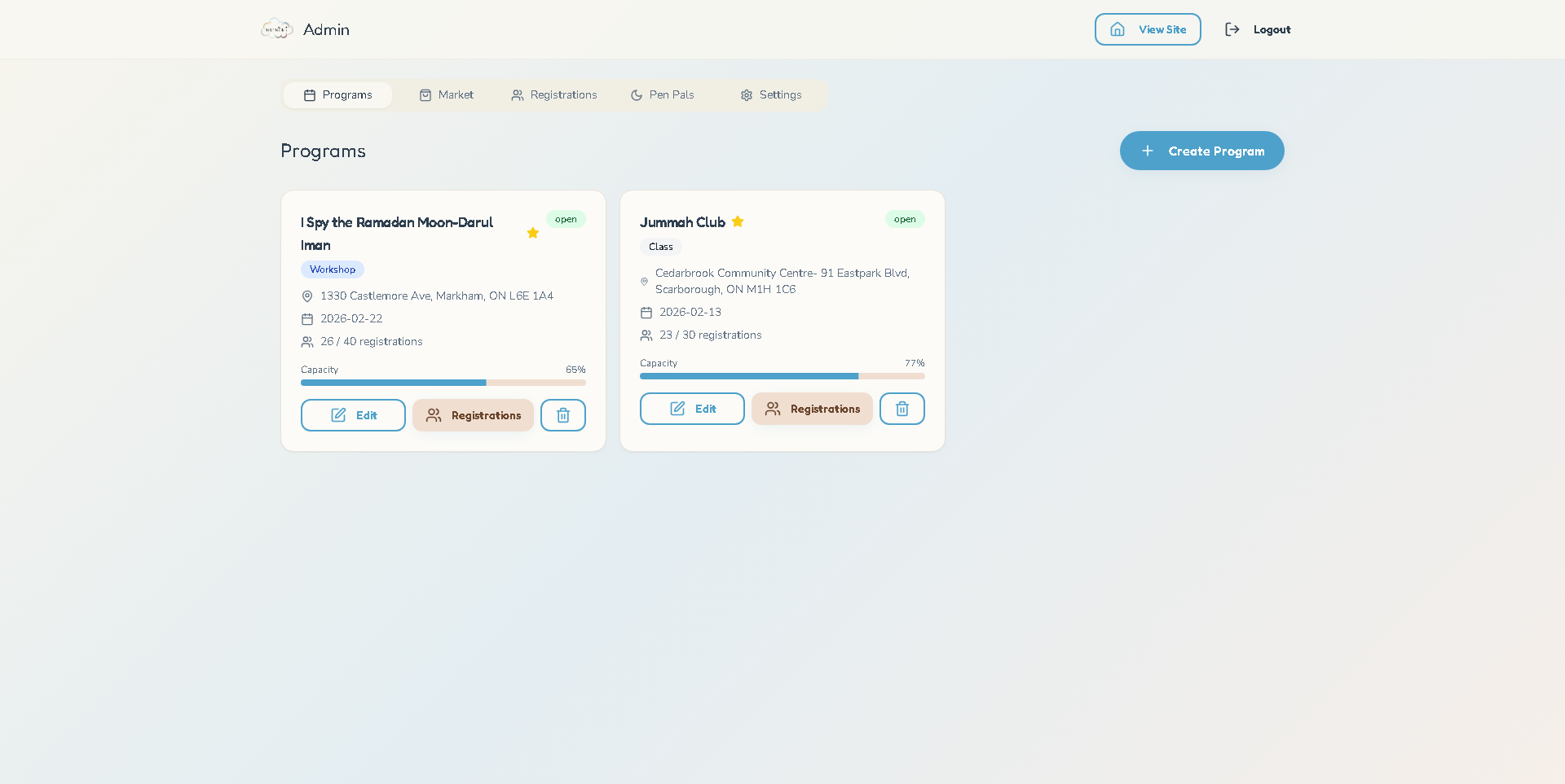 Multi-Organization Program Registration Application - Project Screenshot 5 for Mu’mini Community & Partner Organizations