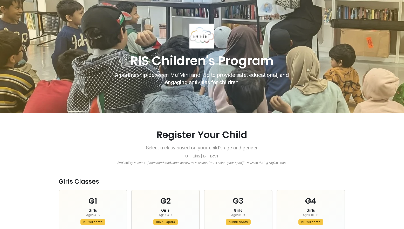 RIS Children’s Program Registration + QR Check-In System