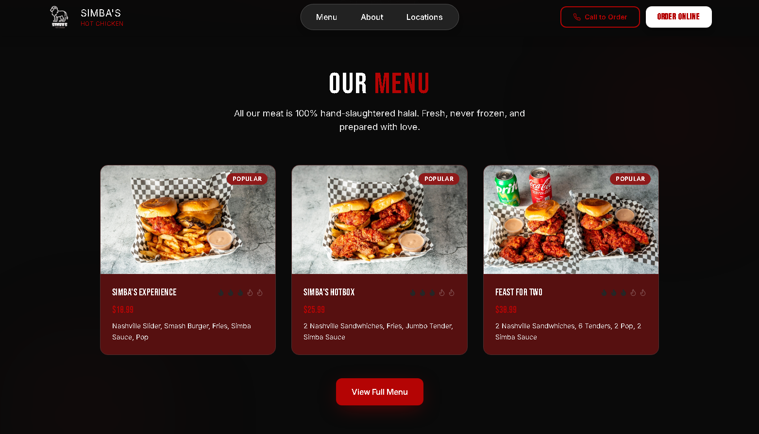 Simba’s Hot Chicken – Restaurant Website - Project Screenshot 2 for Simba’s Hot Chicken