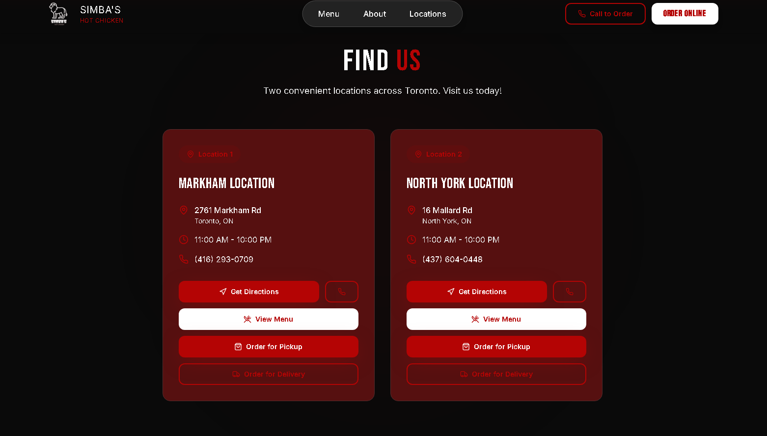 Simba’s Hot Chicken – Restaurant Website - Project Screenshot 3 for Simba’s Hot Chicken