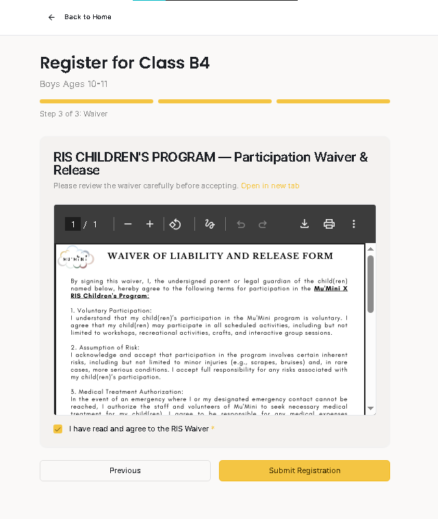 RIS Children’s Program Registration + QR Check-In System - Project Screenshot 4 for Mu’Mini