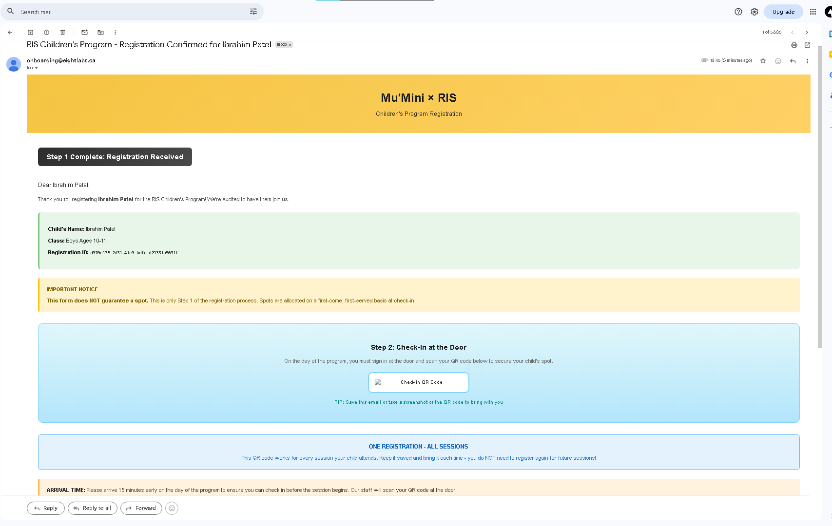 RIS Children’s Program Registration + QR Check-In System - Project Screenshot 6 for Mu’Mini