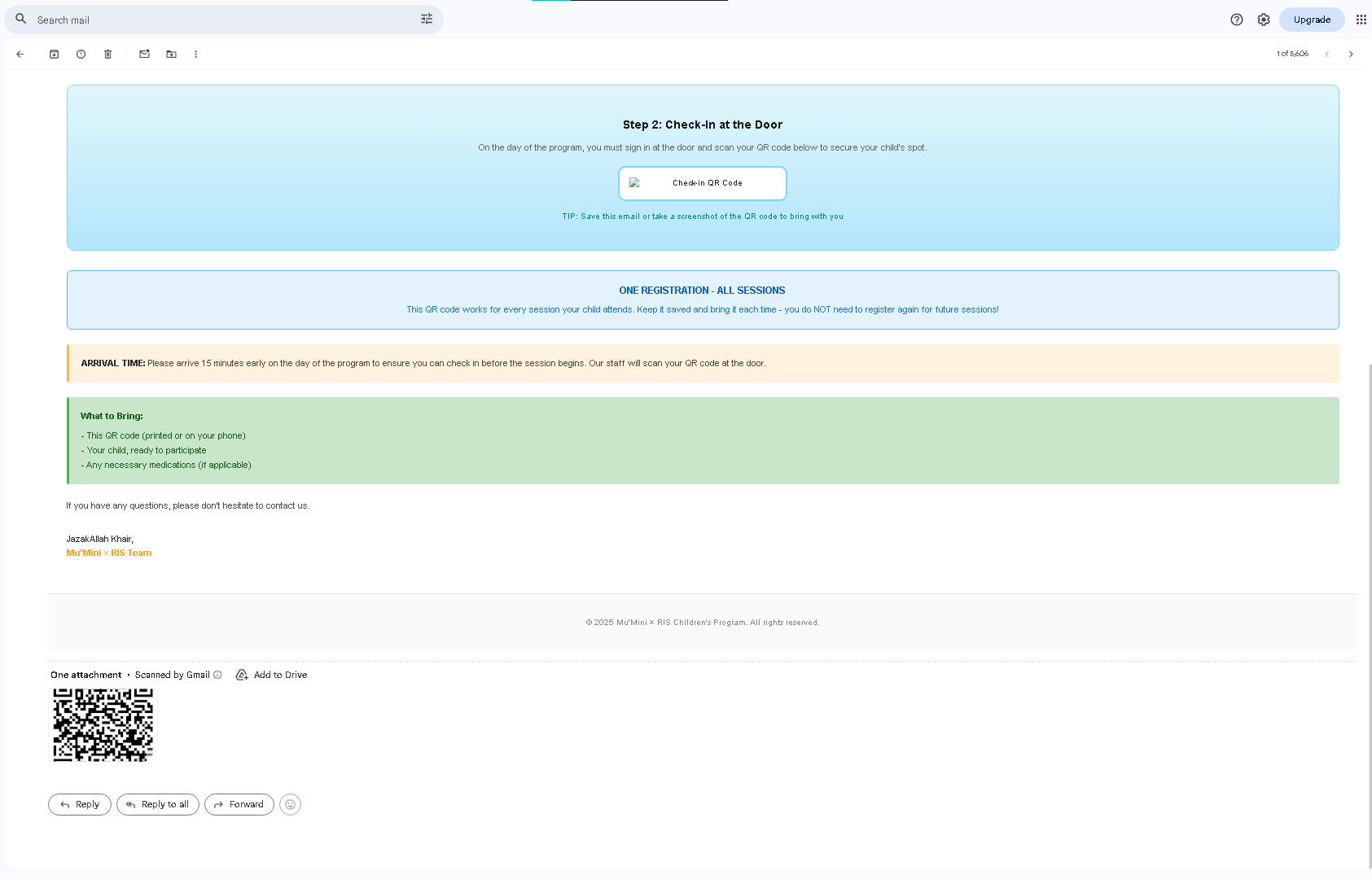 RIS Children’s Program Registration + QR Check-In System - Project Screenshot 7 for Mu’Mini