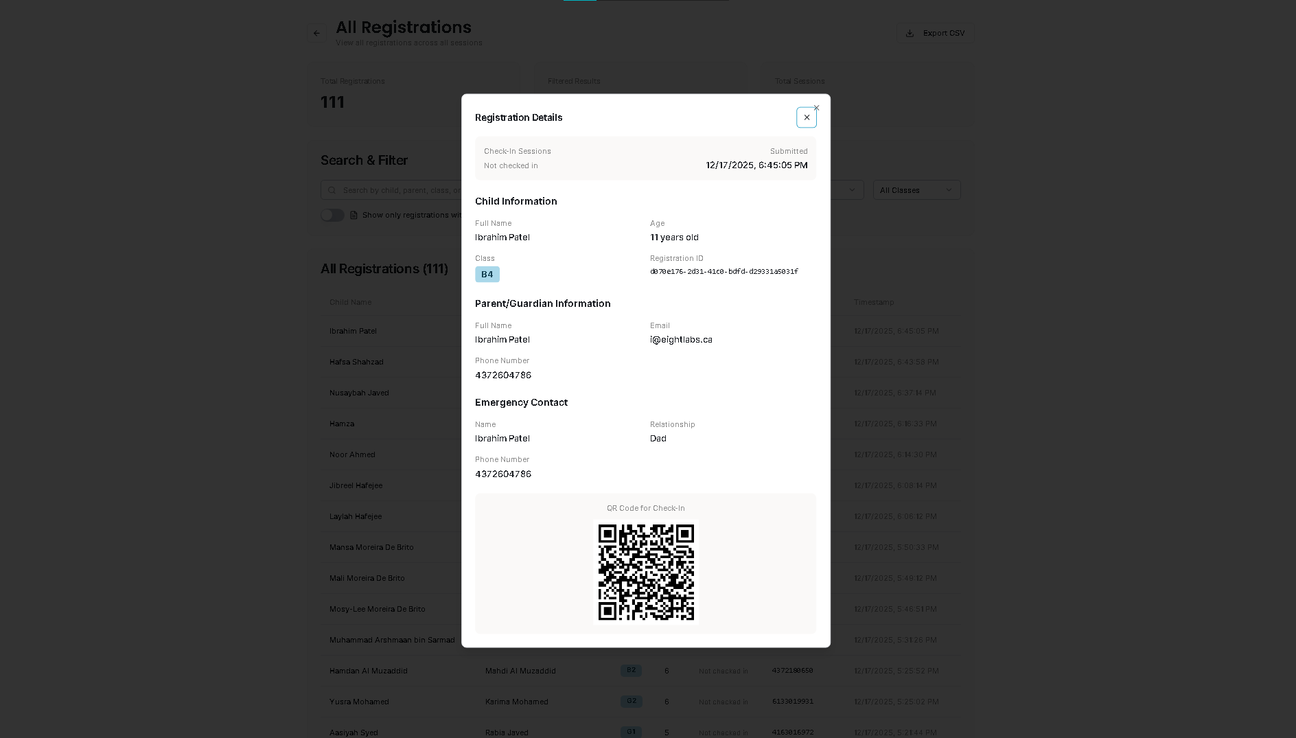 RIS Children’s Program Registration + QR Check-In System - Project Screenshot 13 for Mu’Mini