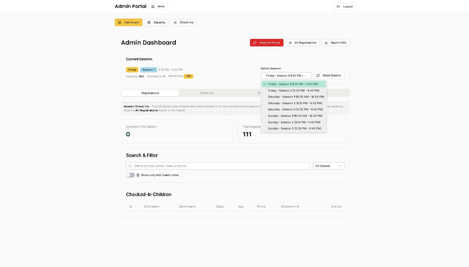 RIS Children’s Program Registration + QR Check-In System - Project Screenshot 14 for Mu’Mini