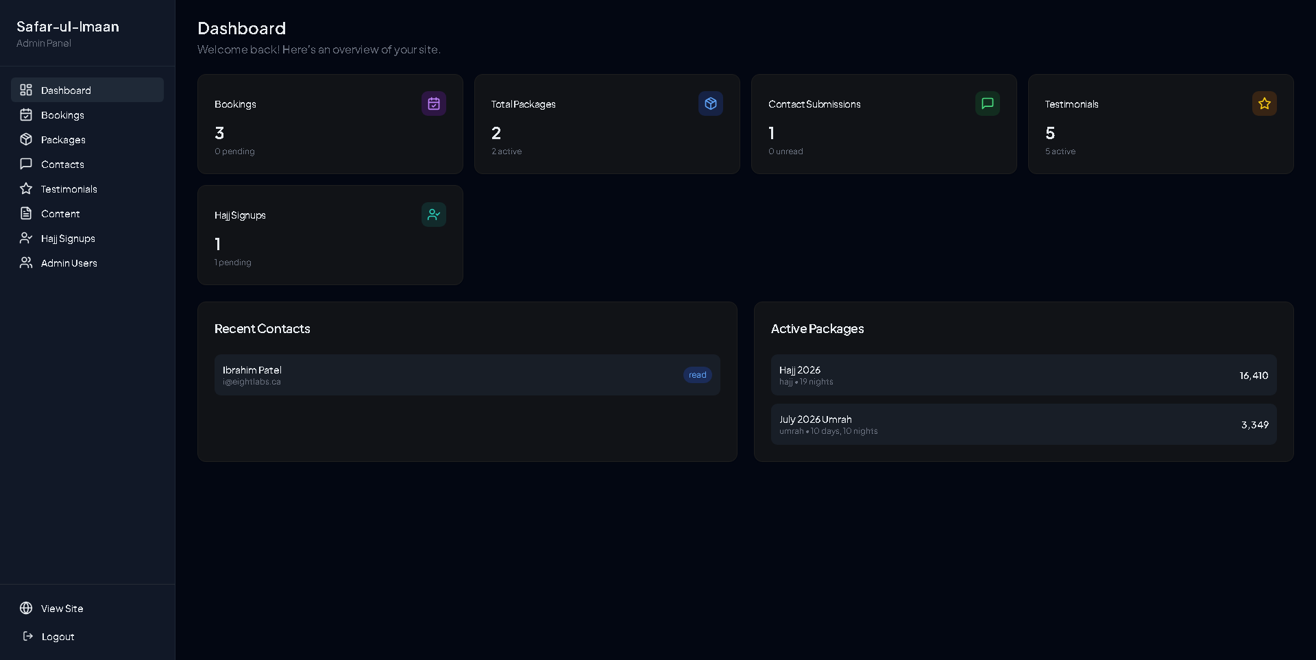 Safar-ul-Imaan Booking Platform - Project Screenshot 6 for Safaar Ul-Imaan