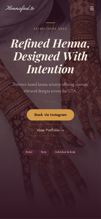 Hennafied.to Portfolio & Booking Website - Project Screenshot 1 for Hennafied.to