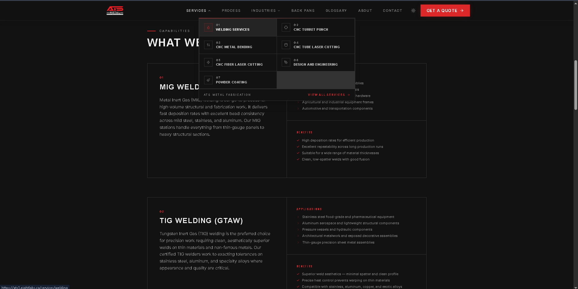 ATS Metal Fabrication Website - Project Screenshot 4 for ATS Metal Fabrication Inc.