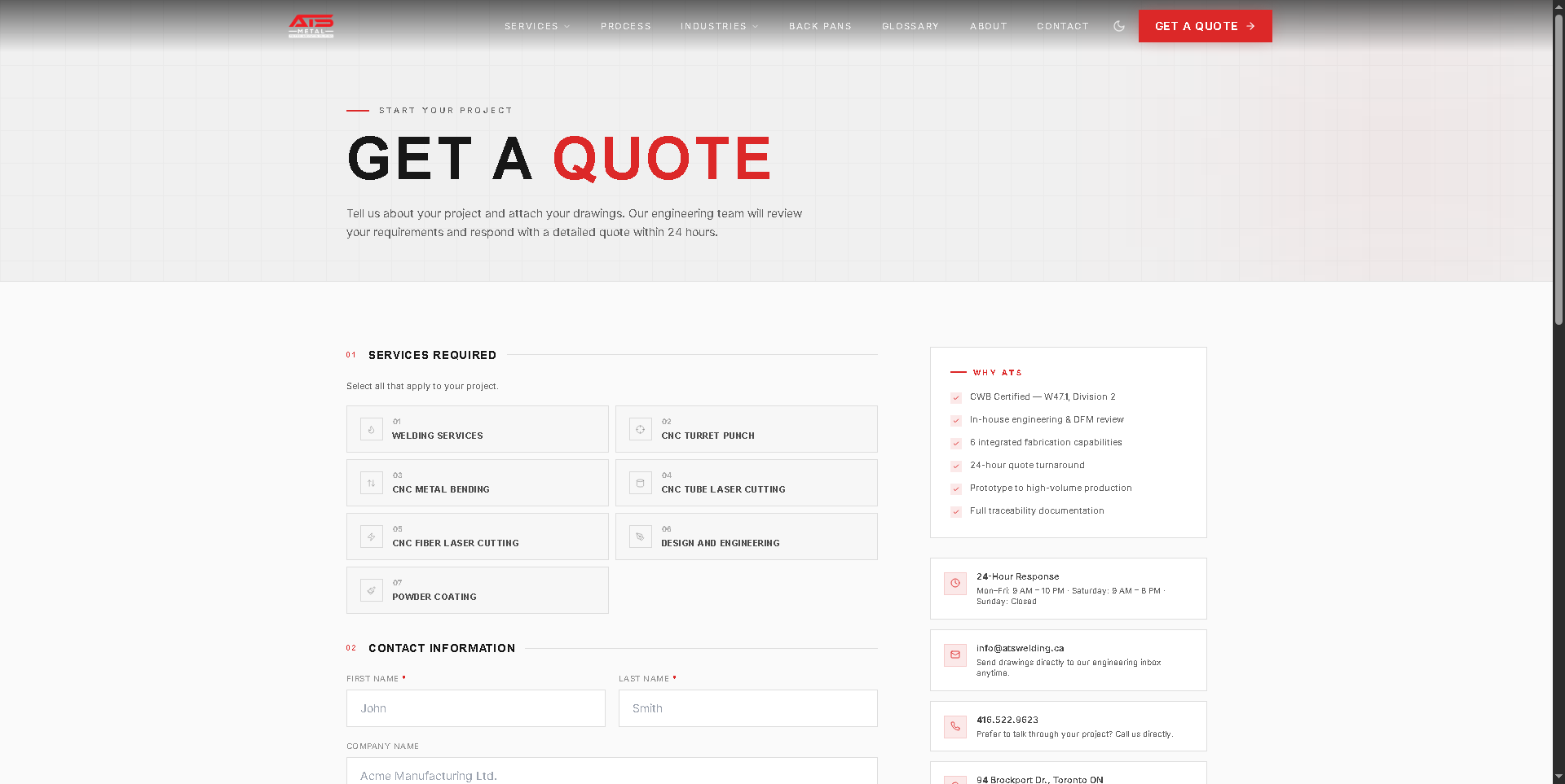 ATS Metal Fabrication Website - Project Screenshot 9 for ATS Metal Fabrication Inc.
