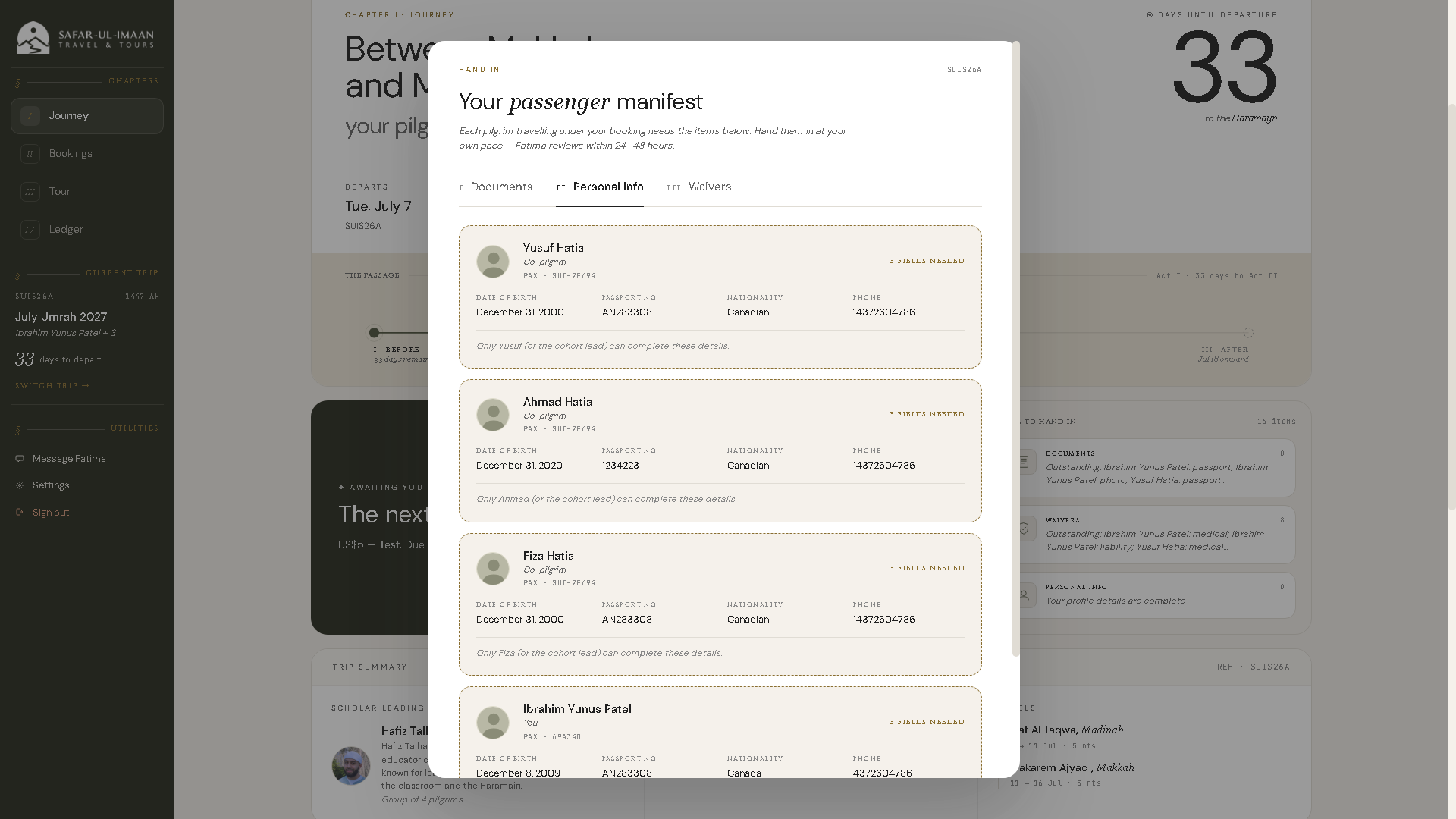Building a Single Source of Truth for Umrah Travel Operations - Project Screenshot 3 for Safar-ul-Imaan