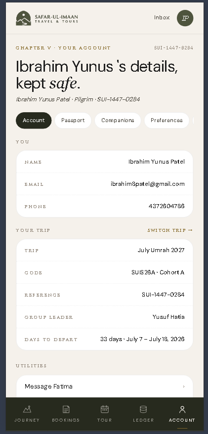 Building a Single Source of Truth for Umrah Travel Operations - Project Screenshot 17 for Safar-ul-Imaan